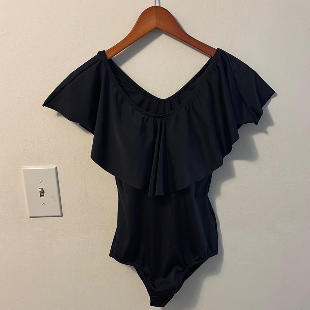 Evandra Black Off-Shoulder Swimsuit
